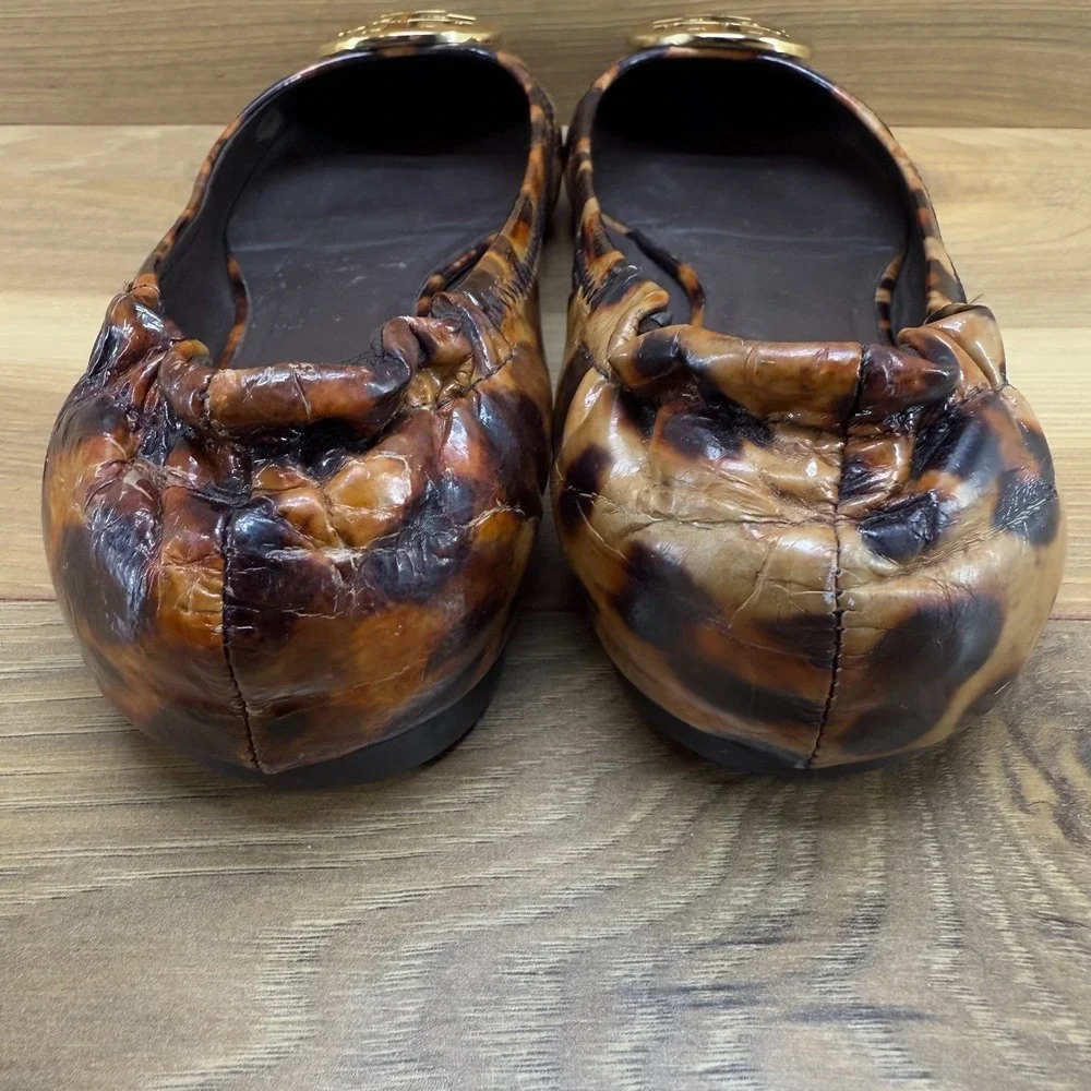Tory Burch Womens 6 M Leopard Print Patent Leather Reva Flats Ballerinas